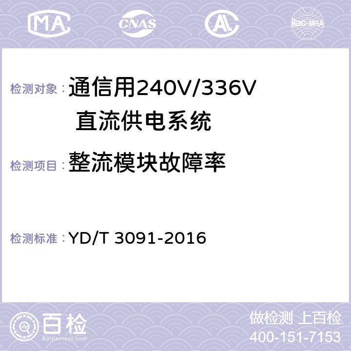 整流模块故障率 通信用240V/336V 直流供电系统运行后评估要求与方法 YD/T 3091-2016 6.7.2