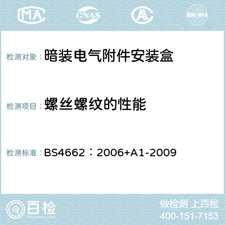 螺丝螺纹的性能 BS 4662:2006 暗装电气附件安装盒要求及测试方法和尺寸 BS4662：2006+A1-2009 10.2
