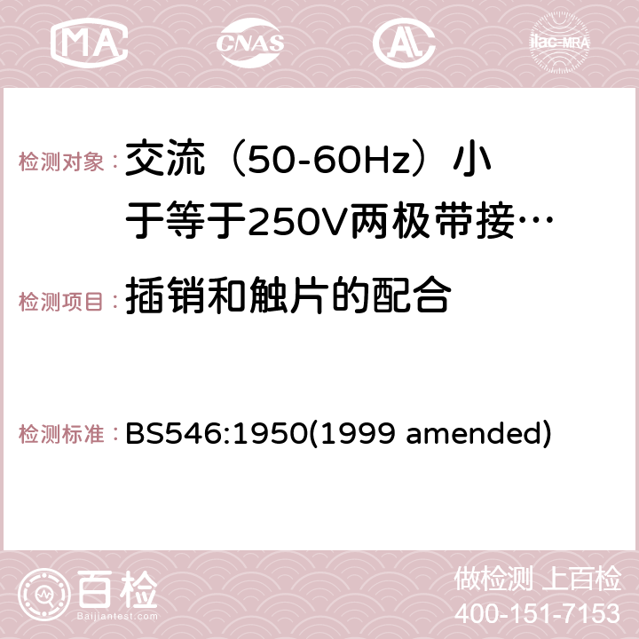 插销和触片的配合 BS 546:19501999 交流（50-60Hz）小于等于250V两极带接地销插头、插座和插座适配器 BS546:1950(1999 amended) 8