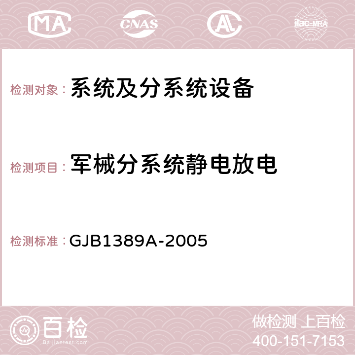 军械分系统静电放电 系统电磁兼容性要求 GJB1389A-2005 5.5.7