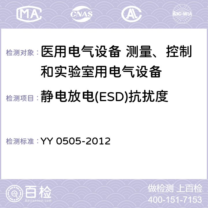 静电放电(ESD)抗扰度 医用电气设备 第1-2部分：安全通用要求 并列标准：电磁兼容 要求和试验 YY 0505-2012 36.202.2