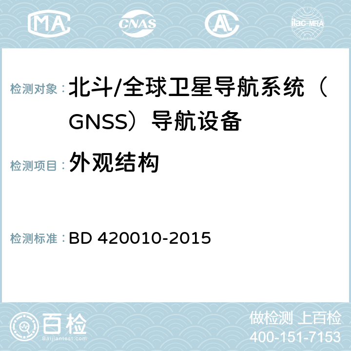 外观结构 北斗/全球卫星导航系统（GNSS）导航设备通用规范 BD 420010-2015 4.1.6