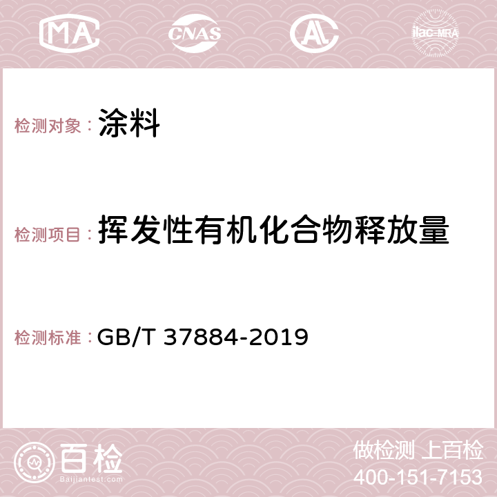 挥发性有机化合物释放量 涂料中挥发性有机化合物（VOC)释放量的测定 GB/T 37884-2019 附录A