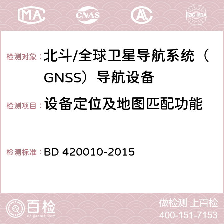 设备定位及地图匹配功能 北斗/全球卫星导航系统（GNSS）导航设备通用规范 BD 420010-2015 4.2.1