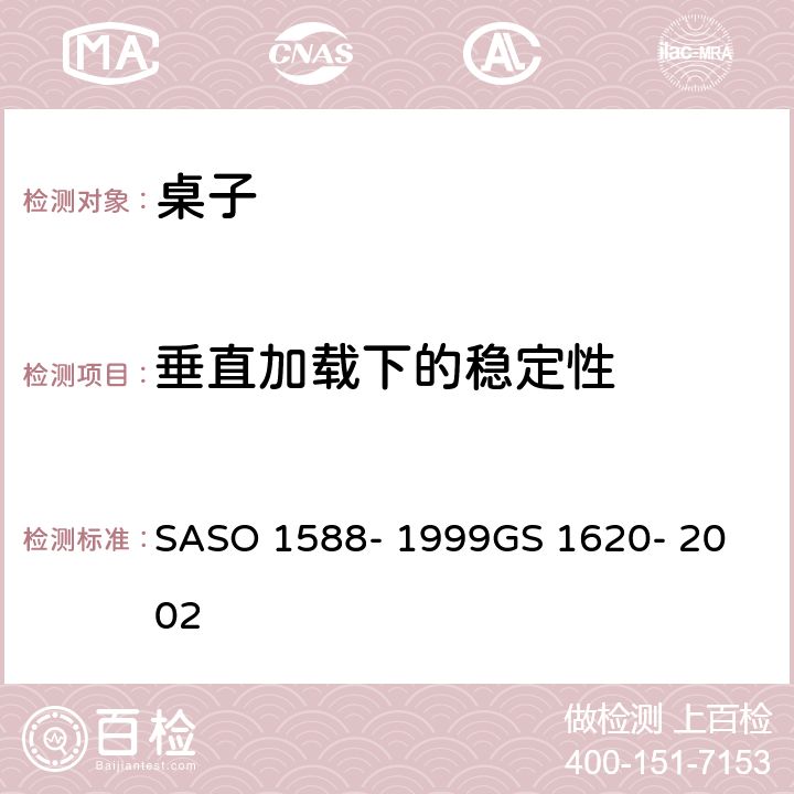 垂直加载下的稳定性 家用和公用家具-第4部分-桌子的测试方法 SASO 1588- 1999
GS 1620- 2002