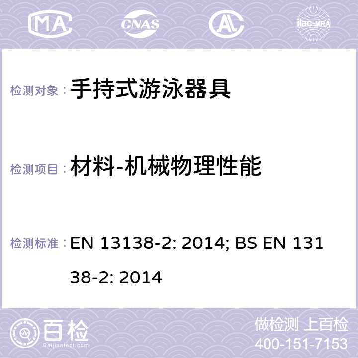 材料-机械物理性能 用于辅助游戏的浮力器具 第二部分：把持式浮力器具安全要求和测试方法 EN 13138-2: 2014; BS EN 13138-2: 2014 条款5.4