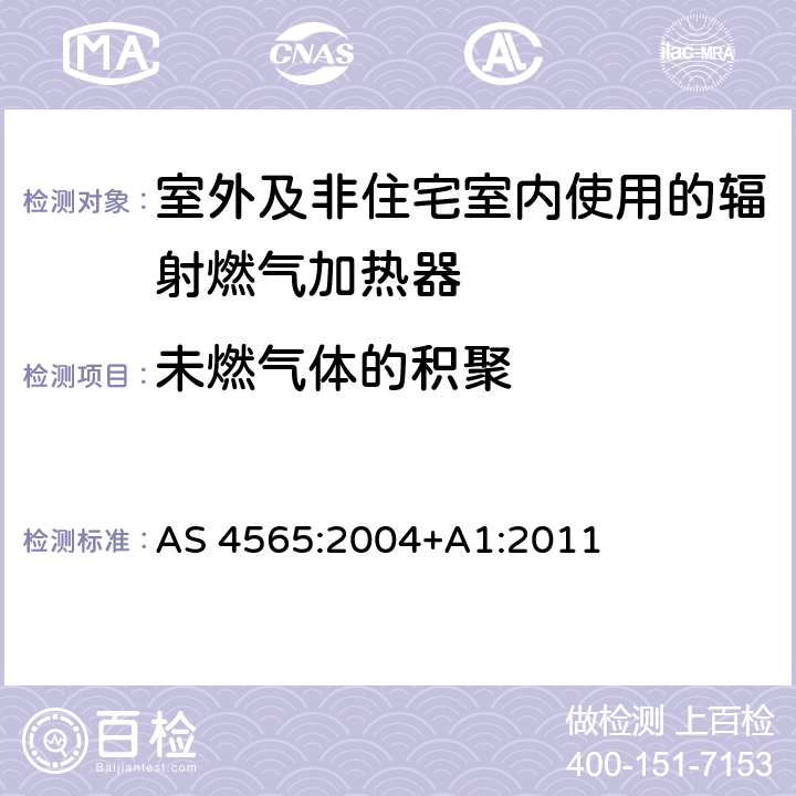 未燃气体的积聚 室外及非住宅室内使用的辐射燃气加热器 AS 4565:2004+A1:2011 4.11