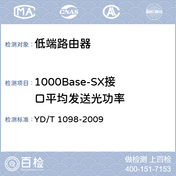 1000Base-SX接口平均发送光功率 YD/T 1098-2009 路由器设备测试方法 边缘路由器