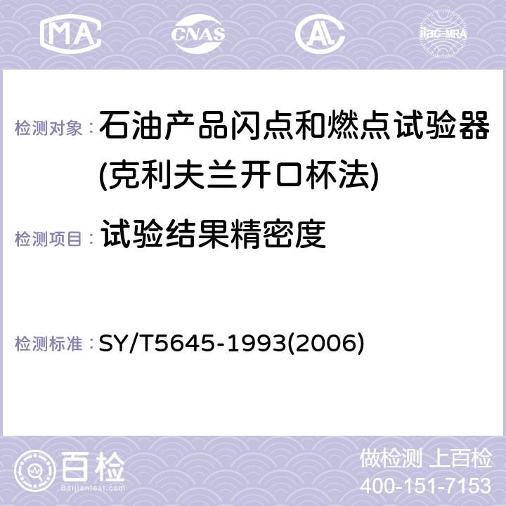 试验结果精密度 石油产品闪点和燃点试验器（克利夫兰开口杯法）技术条件 SY/T5645-1993(2006) 3.13