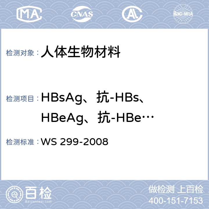 HBsAg、抗-HBs、HBeAg、抗-HBe、抗-HBc WS 299-2008 乙型病毒性肝炎诊断标准