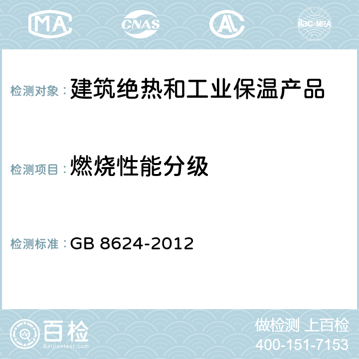 燃烧性能分级 建筑材料及制品燃烧性能分级 GB 8624-2012 11.8