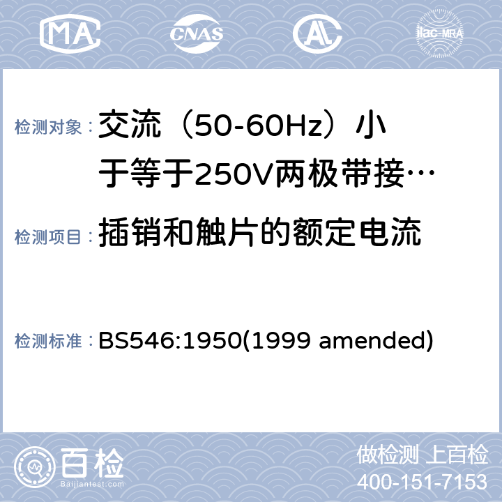 插销和触片的额定电流 BS 546:19501999 交流（50-60Hz）小于等于250V两极带接地销插头、插座和插座适配器 BS546:1950(1999 amended) 29