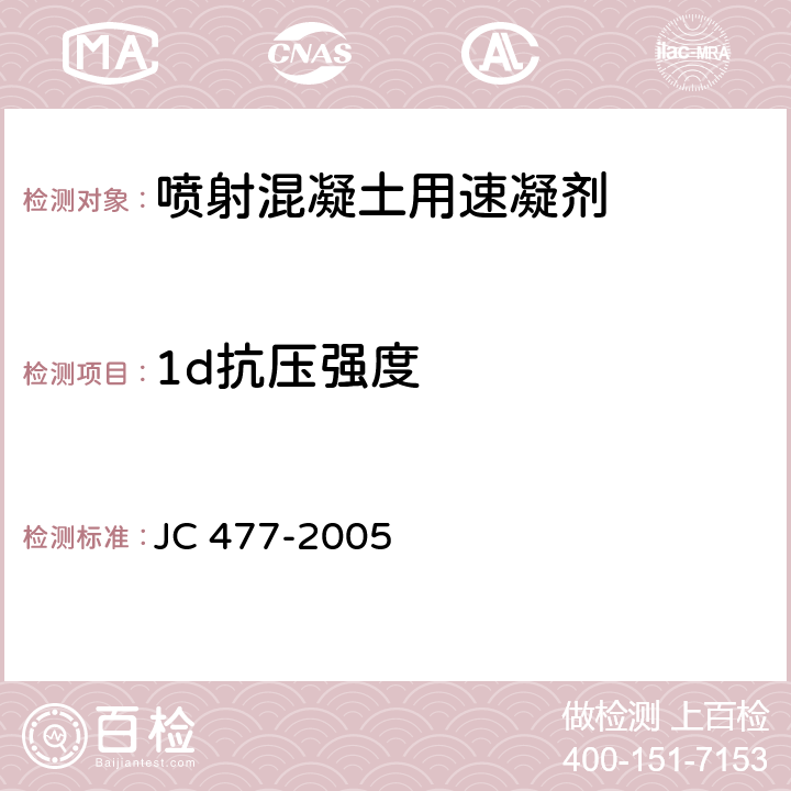 1d抗压强度 喷射混凝土用速凝剂 JC 477-2005 6