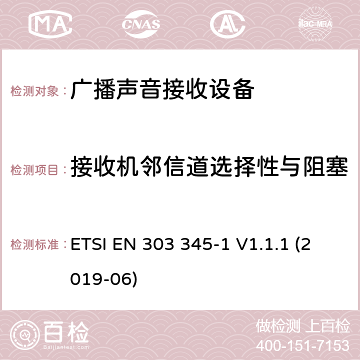 接收机邻信道选择性与阻塞 广播声音接收器；第1部分：一般要求和测量方法 ETSI EN 303 345-1 V1.1.1 (2019-06) 5.3.5