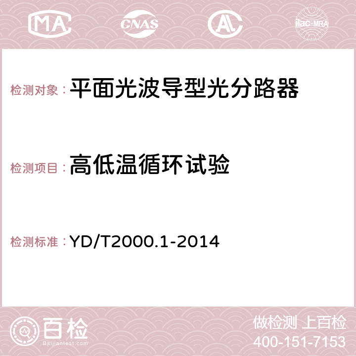 高低温循环试验 平面光波导集成光路器件 第1部分：基于平面光波导（PLC）的光功率分路器 YD/T2000.1-2014 表3