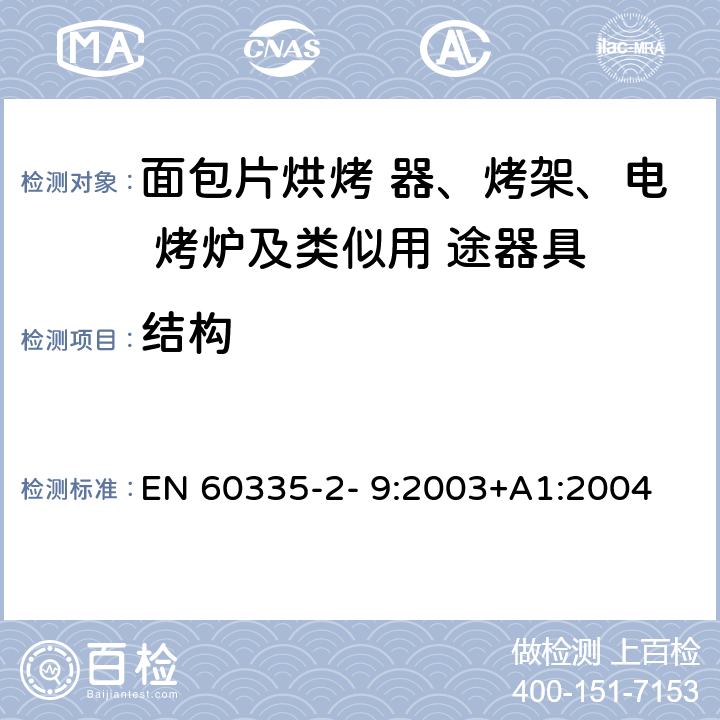 结构 家用和类似用途电器的安全 烤架、面包片烘烤器及类 似便携式烹调器具的特殊要求 EN 60335-2- 9:2003+A1:2004 + A2:2006+A12:2007+A13:2010 22