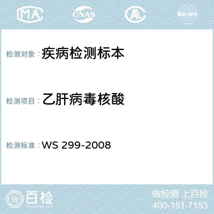 乙肝病毒核酸 乙型病毒性肝炎诊断标准 WS 299-2008 附录B.4.3.1