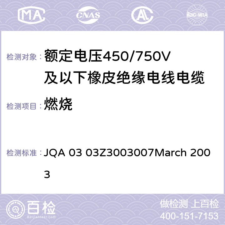 燃烧 JQA 03 03Z3003007
March 2003 应用于电器设备的零件和材料注册体系指南（CMJ）和注册申请指南（设备电线版本） 