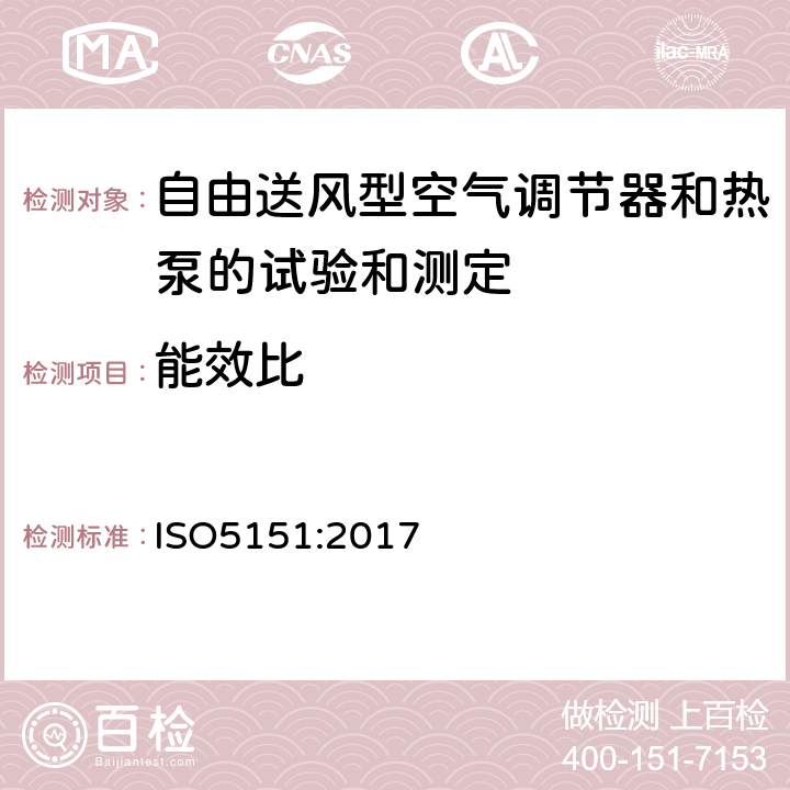 能效比 自由送风型空气调节器和热泵的试验和测定 ISO5151:2017 3.21