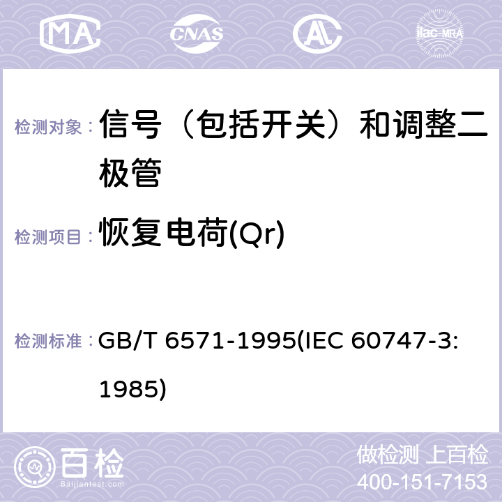 恢复电荷(Qr) GB/T 6571-1995 半导体器件 分立器件 第3部分:信号(包括开关)和调整二极管