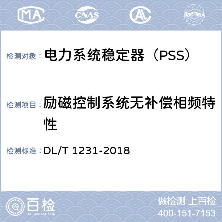 励磁控制系统无补偿相频特性 《电力系统稳定器整定试验导则》 DL/T 1231-2018 5.4