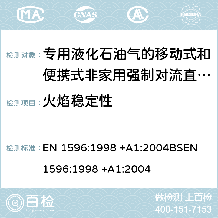 火焰稳定性 专用液化石油气设备 - 移动式和便携式非家用强制对流直燃式空气加热器 EN 1596:1998 +A1:2004
BSEN 1596:1998 +A1:2004 6.27