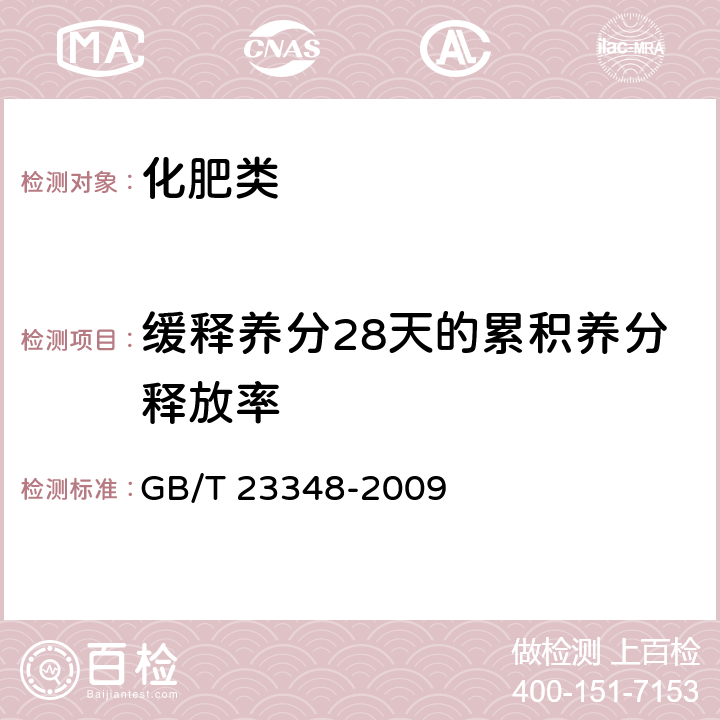 缓释养分28天的累积养分释放率 《缓释肥料》 GB/T 23348-2009 6.8