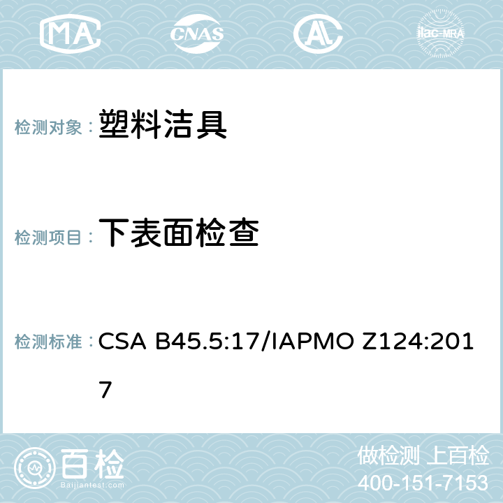 下表面检查 塑料洁具 CSA B45.5:17/IAPMO Z124:2017 5.5