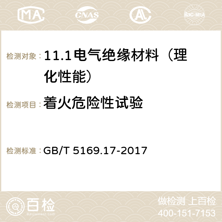 着火危险性试验 电工电子产品着火危险试验 第17部分:试验火焰 500W 火焰试验方法 GB/T 5169.17-2017