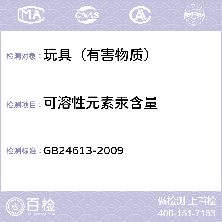 可溶性元素汞含量 玩具用涂料中有害物质限量 GB24613-2009 4,5.2.2,附录B