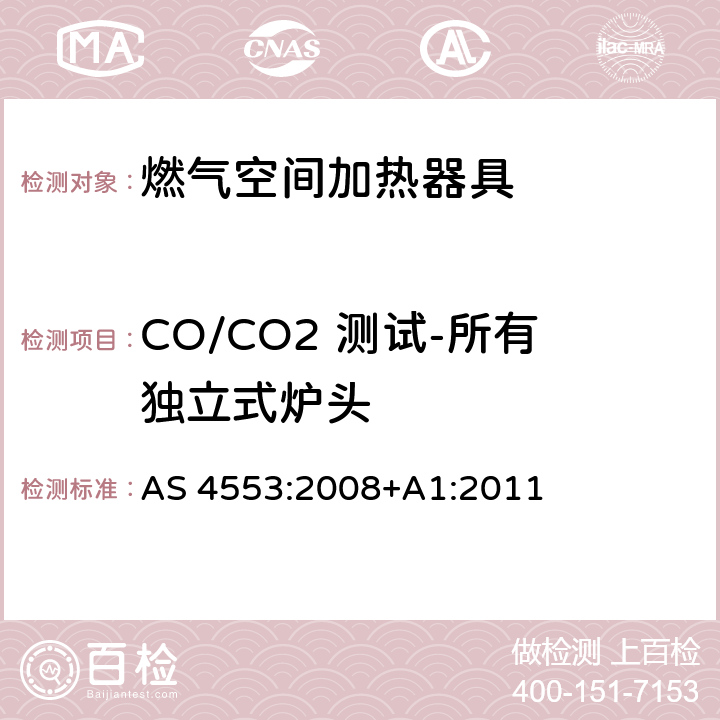 CO/CO2 测试-所有独立式炉头 燃气空间加热器具 AS 4553:2008+A1:2011 4.3