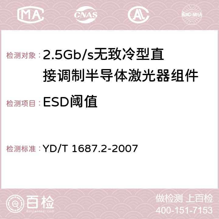 ESD阈值 YD/T 1687.2-2007 光通信用高速半导体激光器组件技术条件 第2部分:2.5Gb/s无致冷型直接调制半导体激光器组件