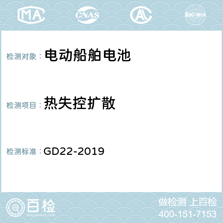 热失控扩散 纯电池动力船舶检验指南 GD22-2019 7.2.2.2