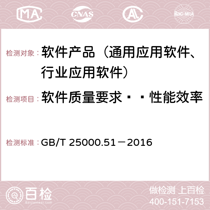 软件质量要求——性能效率 系统与软件工程 系统与软件质量要求和评价（SQuaRE）第51部分：就绪可用软件产品（RUSP）的质量要求和测试细则 GB/T 25000.51－2016 5.3.2