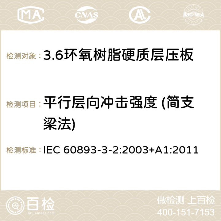 平行层向冲击强度 (简支梁法) 电气用热固性树脂工业硬质层压板 第3部分：单项材料规范 第2篇：对环氧树脂硬质层压板的要求 IEC 60893-3-2:2003+A1:2011 表5