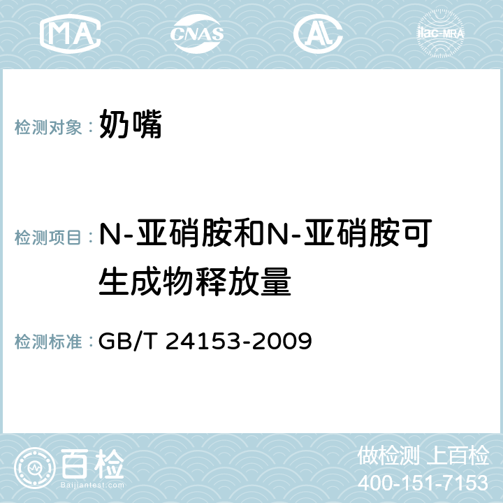 N-亚硝胺和N-亚硝胺可生成物释放量 《橡胶及弹性体材料 N-亚硝基胺的测定》 GB/T 24153-2009