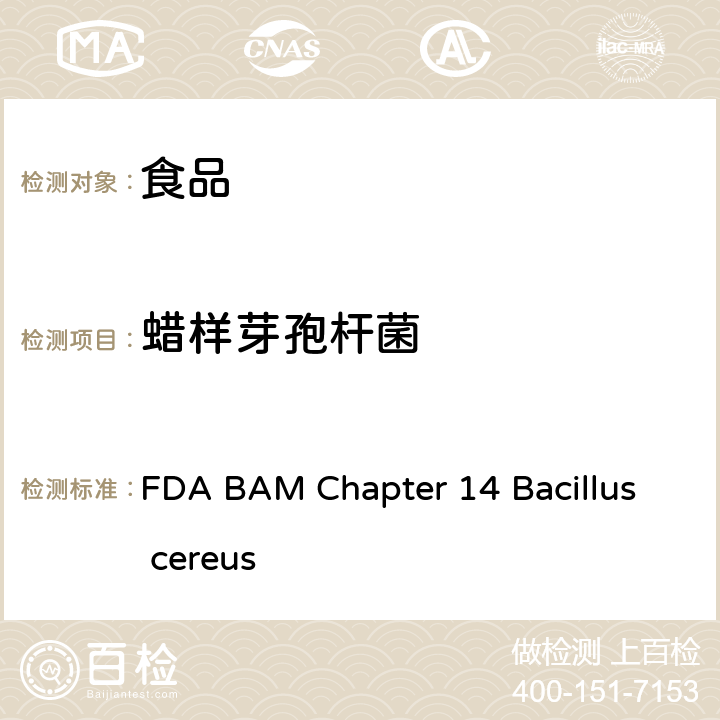 蜡样芽孢杆菌 美国食品药品局细菌分析手册食品中蜡样芽孢杆菌检验 FDA BAM Chapter 14 Bacillus cereus