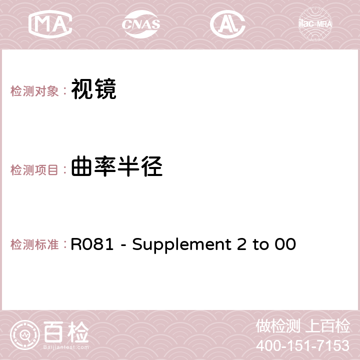 曲率半径 R081 - Supplement 2 to 00 关于就车把上后视镜的安装方面批准后视镜及带与不带边斗的二轮机动车的统一规定  6，7.2, Annex 6