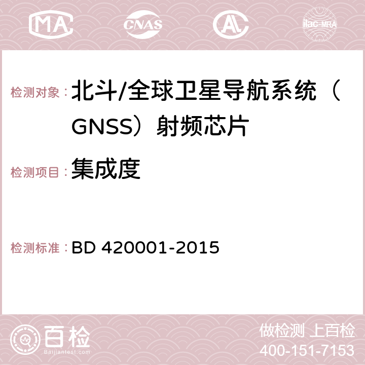 集成度 北斗/全球卫星导航系统(GNSS)接收机射频集成电路通用规范 BD 420001-2015 4.1.2