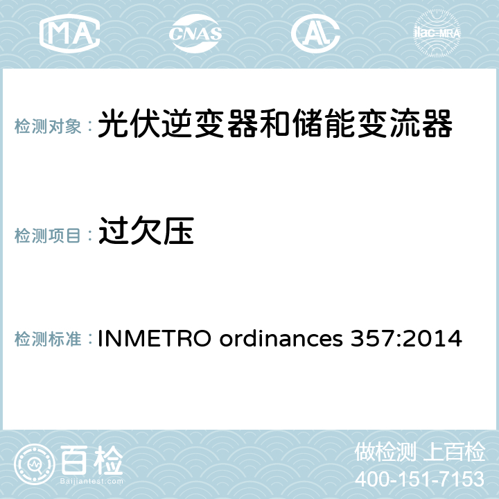 过欠压 光伏逆变发电系统并网要求 (巴西) INMETRO ordinances 357:2014 Annex III
Part 2
Test 6