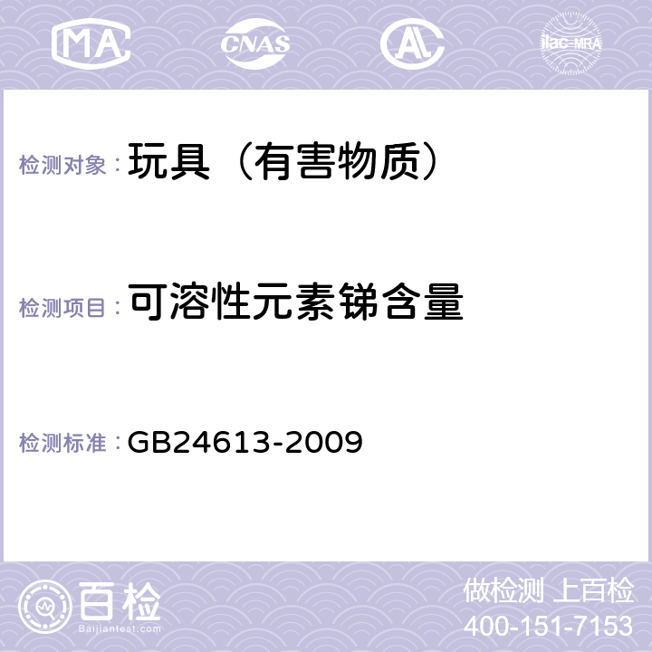 可溶性元素锑含量 玩具用涂料中有害物质限量 GB24613-2009 4,5.2.2,附录B