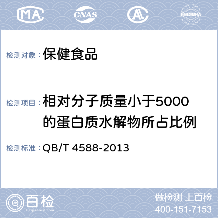 相对分子质量小于5000的蛋白质水解物所占比例 《淡水鱼蛋白肽》 QB/T 4588-2013 附录A 淡水鱼蛋白肽相对分子质量分布的测定方法（高效体积排阻色谱法）