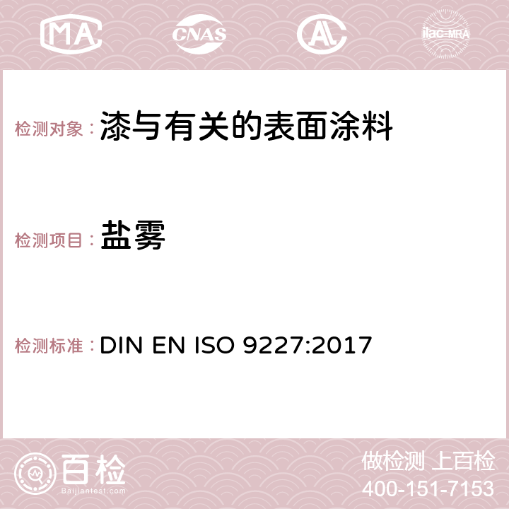 盐雾 人造气氛腐蚀试验 盐雾试验 DIN EN ISO 9227:2017