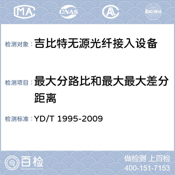 最大分路比和最大最大差分距离 YD/T 1995-2009 接入网设备测试方法 吉比特的无源光网络(GPON)