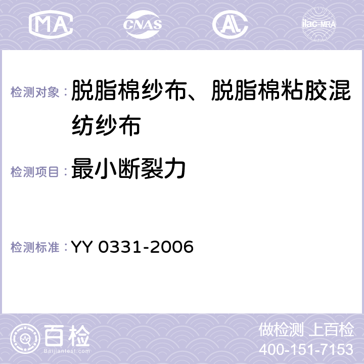 最小断裂力 脱脂棉纱布、脱脂棉粘胶混纺纱布的性能要求和试验方法 YY 0331-2006 4.7