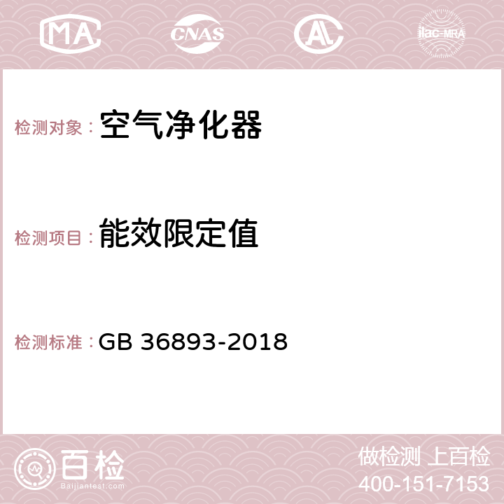 能效限定值 空气净化器能效限定值及能效等级 GB 36893-2018 3.7