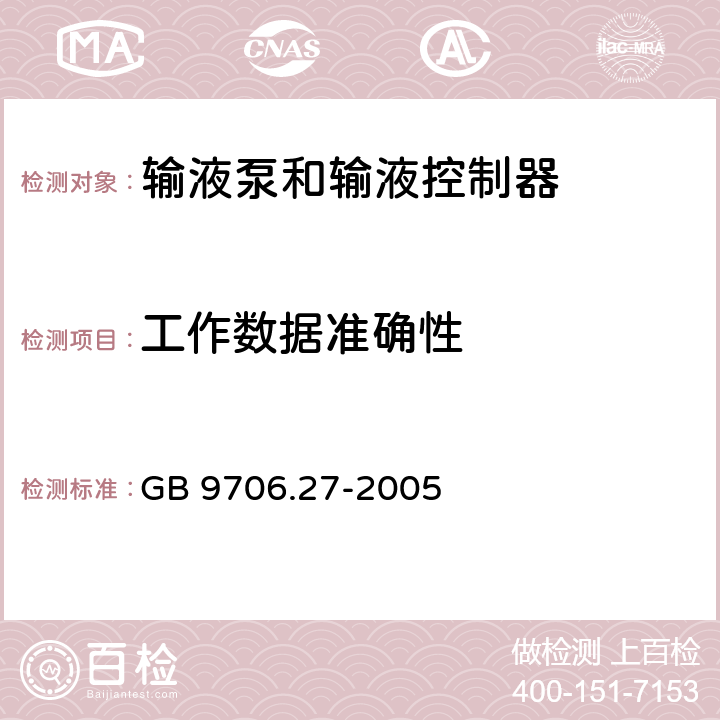 工作数据准确性 医用电气设备 第2-24部分;输液泵和输液控制器安全专用要求 GB 9706.27-2005 50