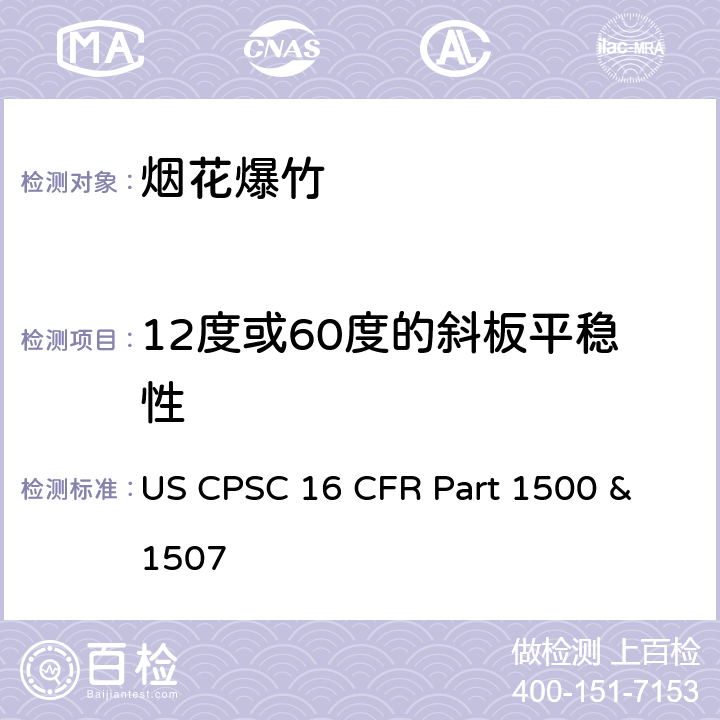 12度或60度的斜板平稳性 16 CFR PART 1500 美国消费者委员会联邦法规16章1500及1507节 烟花法规 US CPSC 16 CFR Part 1500 & 1507