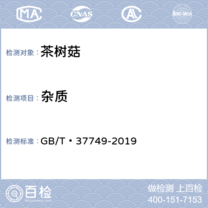 杂质 GB/T 37749-2019 茶树菇