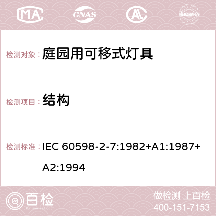 结构 灯具第2-7部分:特殊要求 庭园用可移式灯具 IEC 60598-2-7:1982+A1:1987+A2:1994 7.6